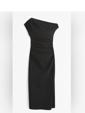 Abercrombie & Fitch Black Asymmetrical Neck Ruched Dress NWT  Wedding Guest Sz S